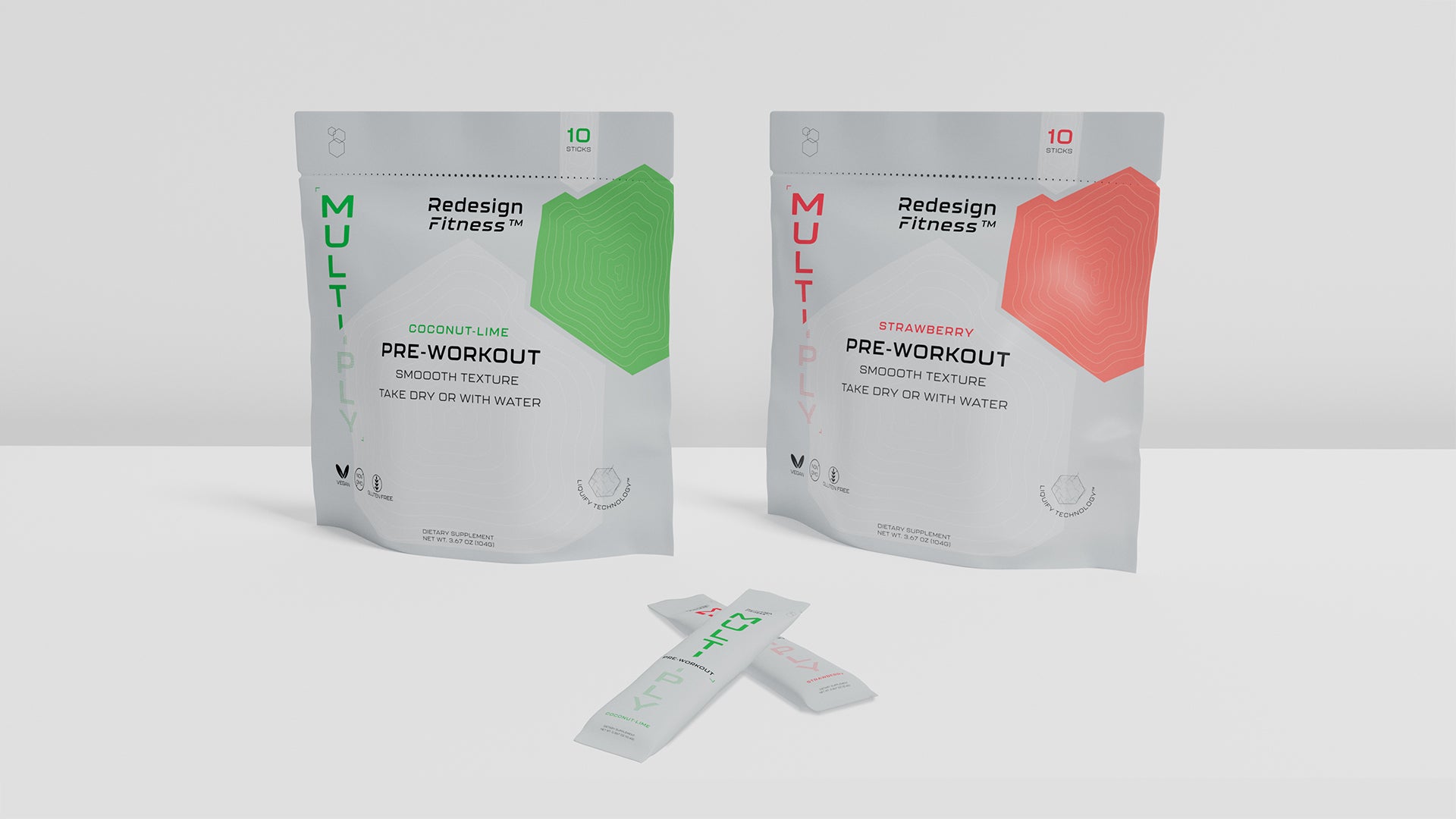 Image of Multiply Pre-workout's strawberry and coco lime flavors